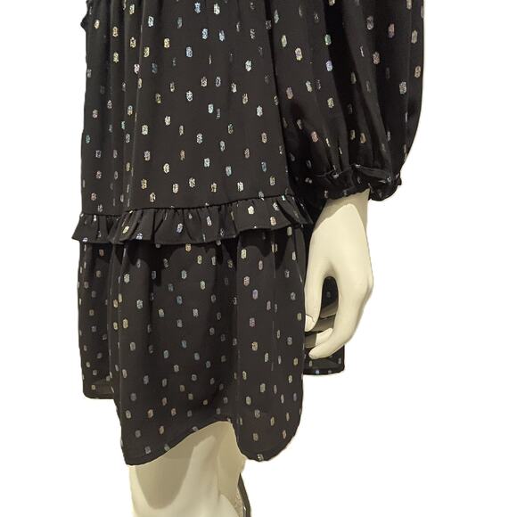 Anthropologie Current Air Black Iridescent Dot Ruffled Mini Dress Size XS - Picture 9 of 16